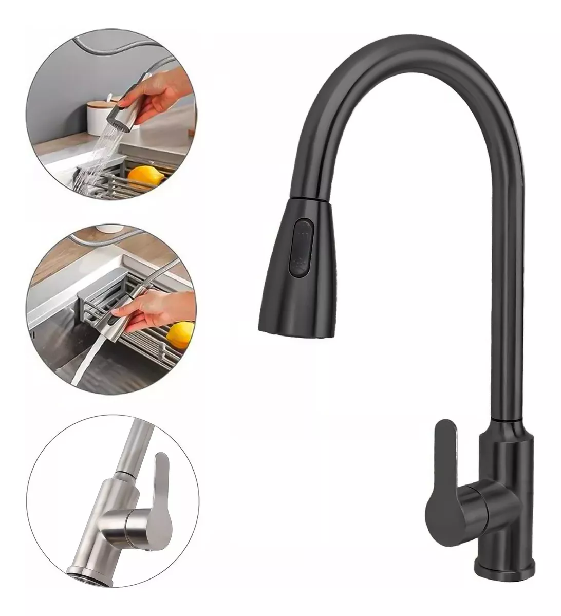 LLAVE LAVAPLATOS EXTENSIBLE GRIFERIA MONOMANDO COCINA NEGRO - 1