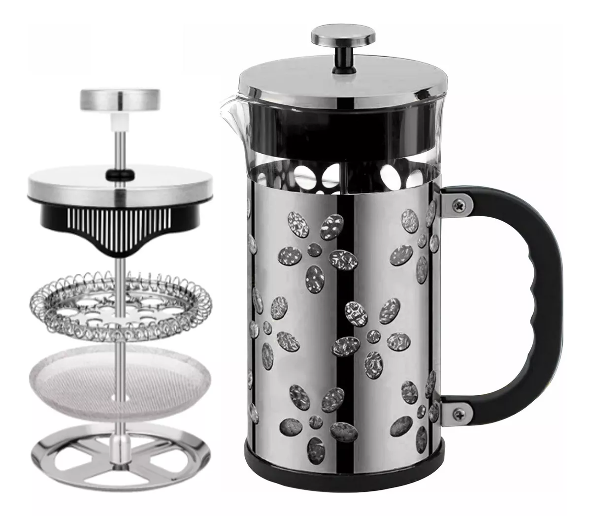 PRENSA FRANCESA DE VIDRIO Y METAL NEGRO CAFETERA 1 LITRO - 1