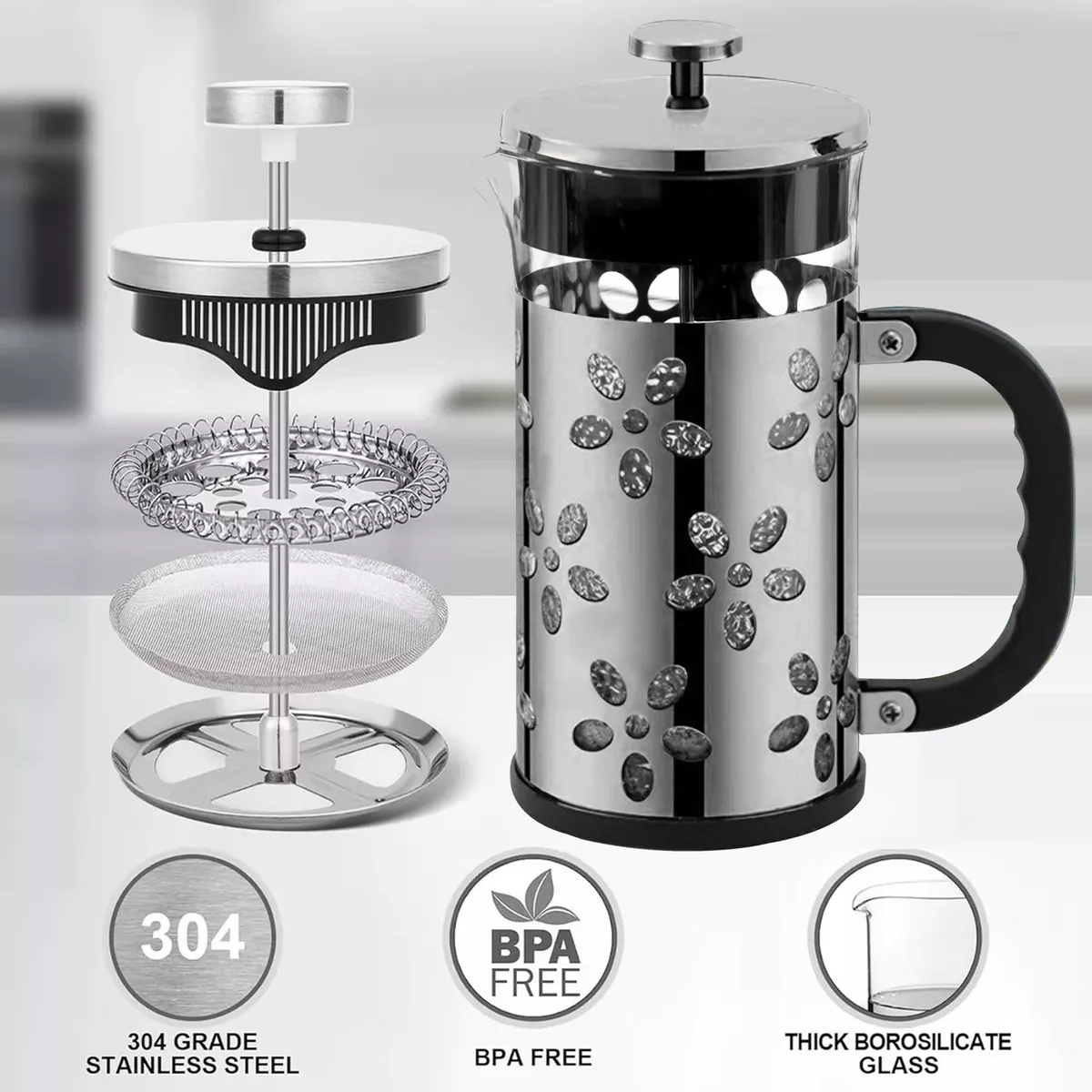 PRENSA FRANCESA DE VIDRIO Y METAL NEGRO CAFETERA 1 LITRO - 5