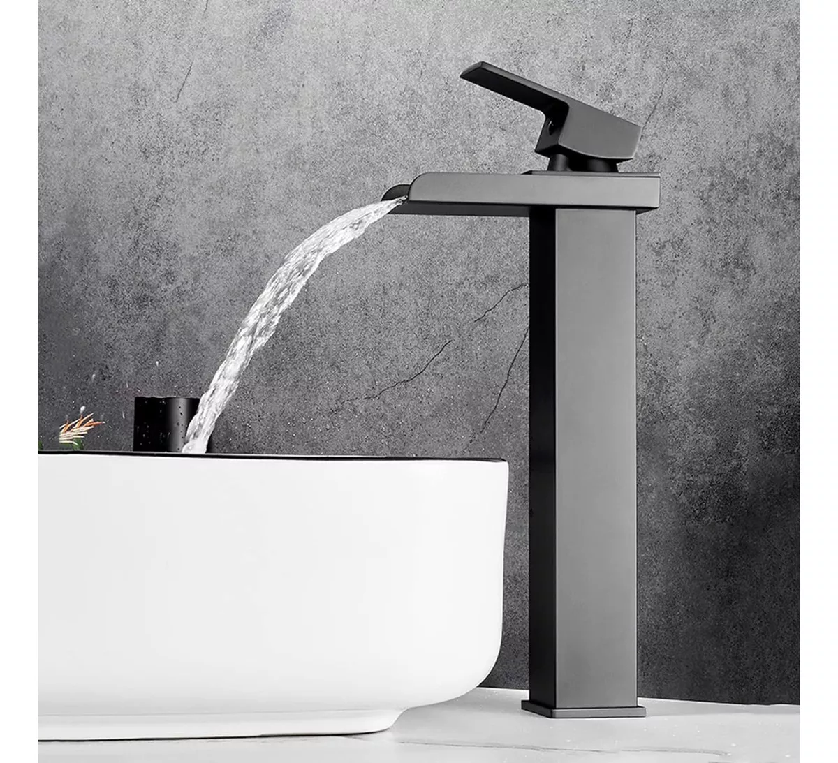 LLAVE MONOMANDO LAVAMANOS ESTILO CASCADA MODERNA ACERO NEGRO - 3
