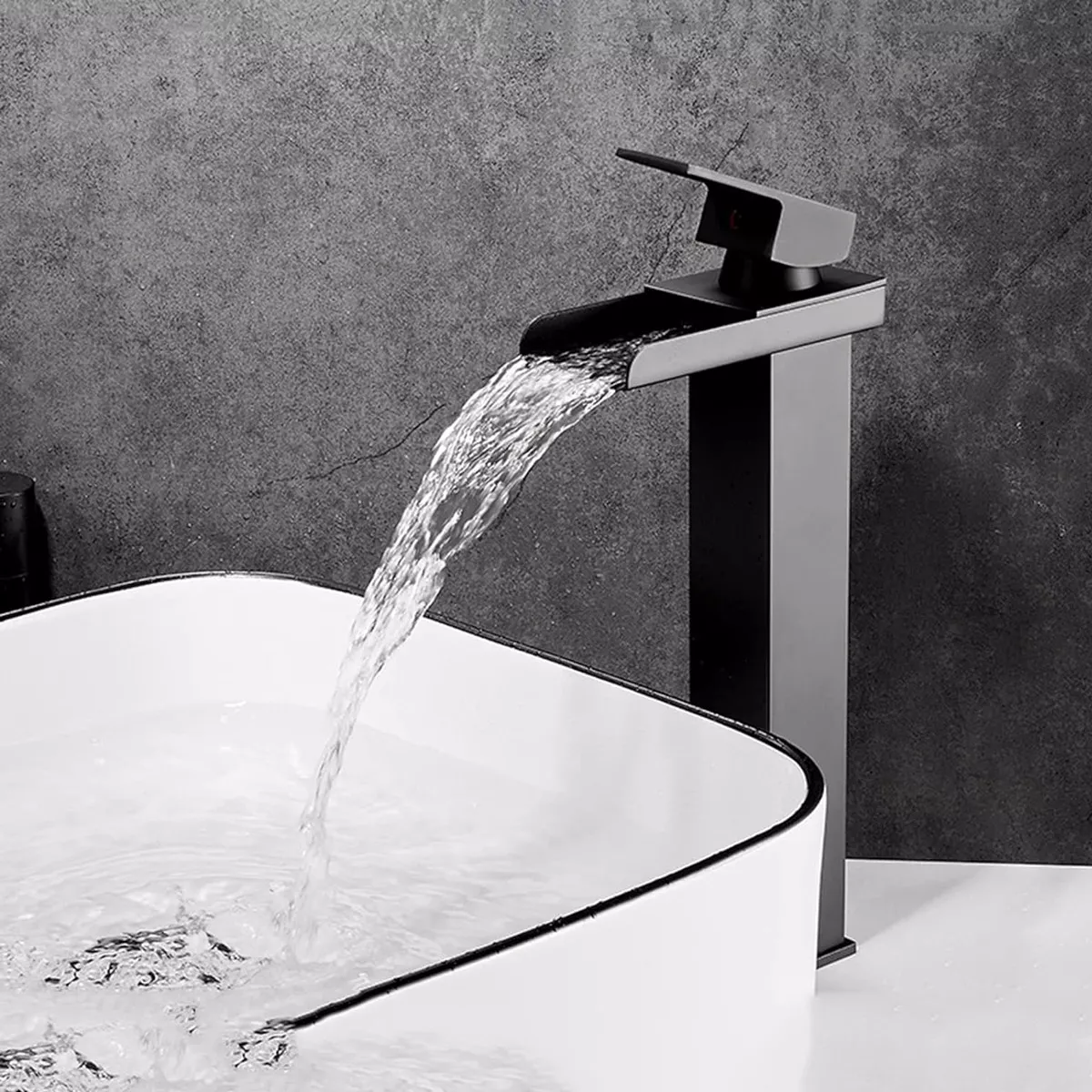 LLAVE MONOMANDO LAVAMANOS ESTILO CASCADA MODERNA ACERO NEGRO - 4