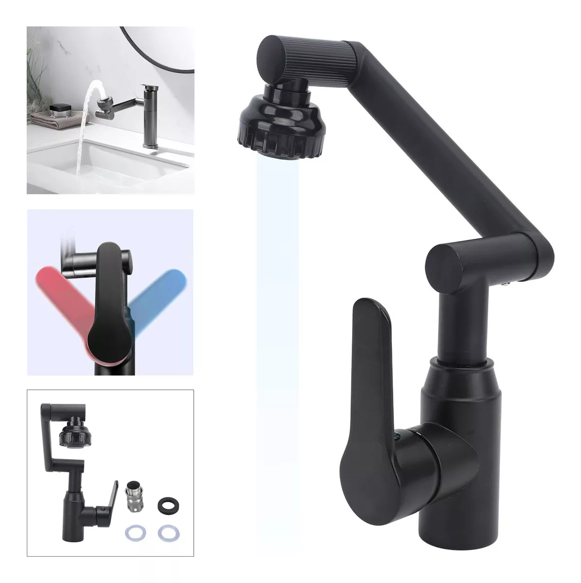 LLAVE LAVAMANOS MONOMANDO GIRATORIA 360 ACERO INOXIDABLE - 1