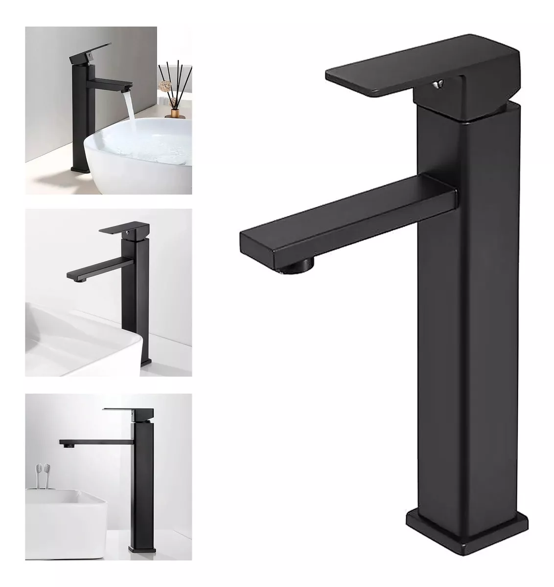 LLAVE LAVAMANOS ALTA GRIFO MONOMANDO ACERO INOXIDABLE NEGRA - 1
