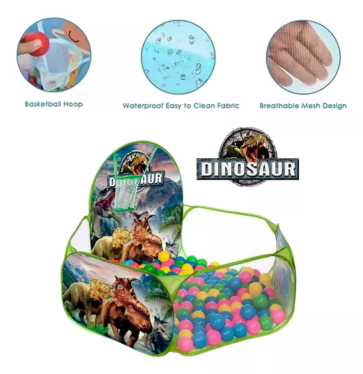 PISCINA + 100 PELOTAS 120CM NIÑOS DINOSAURIO TIENDA JURÁSICA - 3