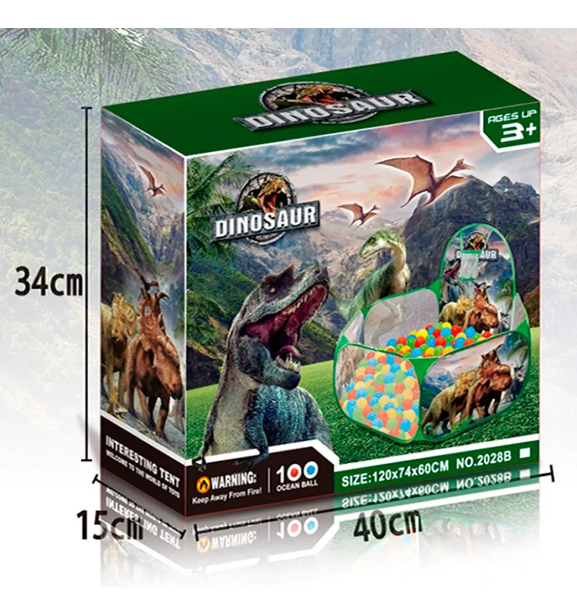 PISCINA + 100 PELOTAS 120CM NIÑOS DINOSAURIO TIENDA JURÁSICA - 4