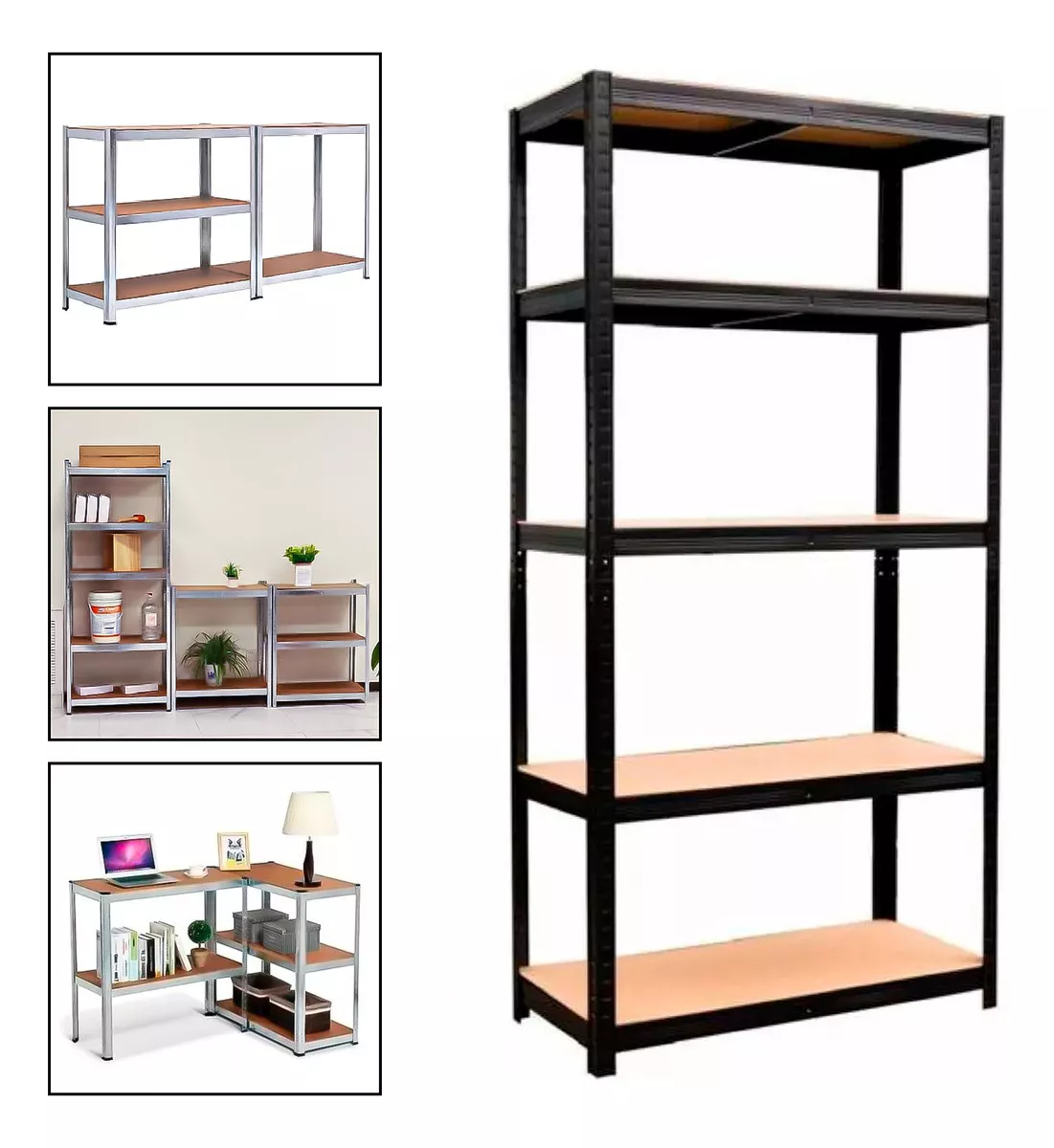 2 ESTANTES METALICO 180X90X40 OFICINA ORGANIZADOR NEGRO - 1