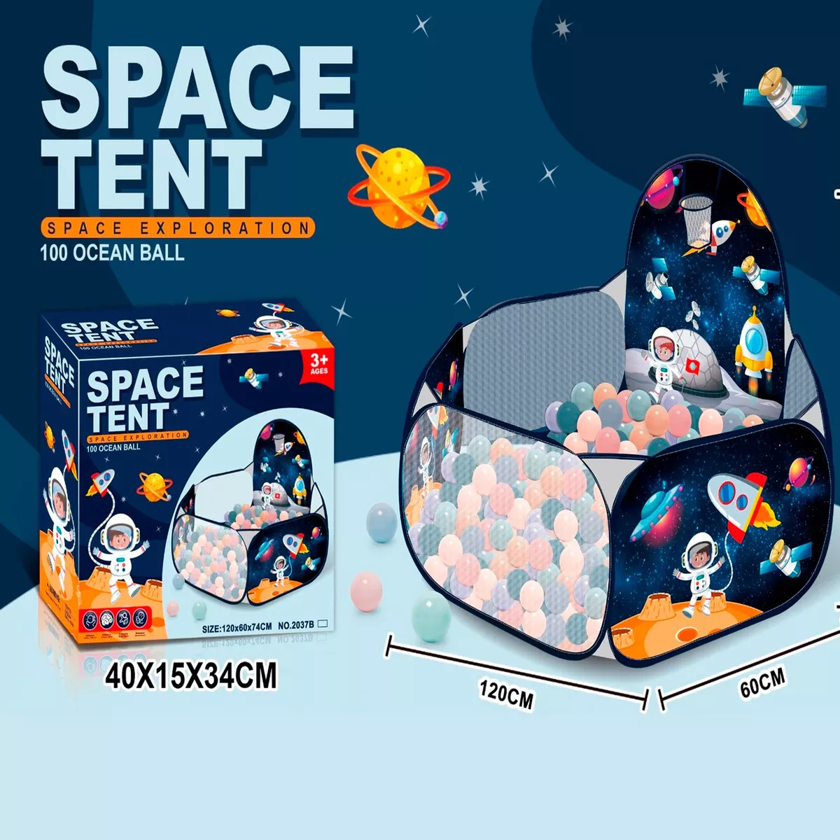 PISCINA CON PELOTA NIÑOS TIENDA ESPACIAL ASTRONAUTA 120CM - 2