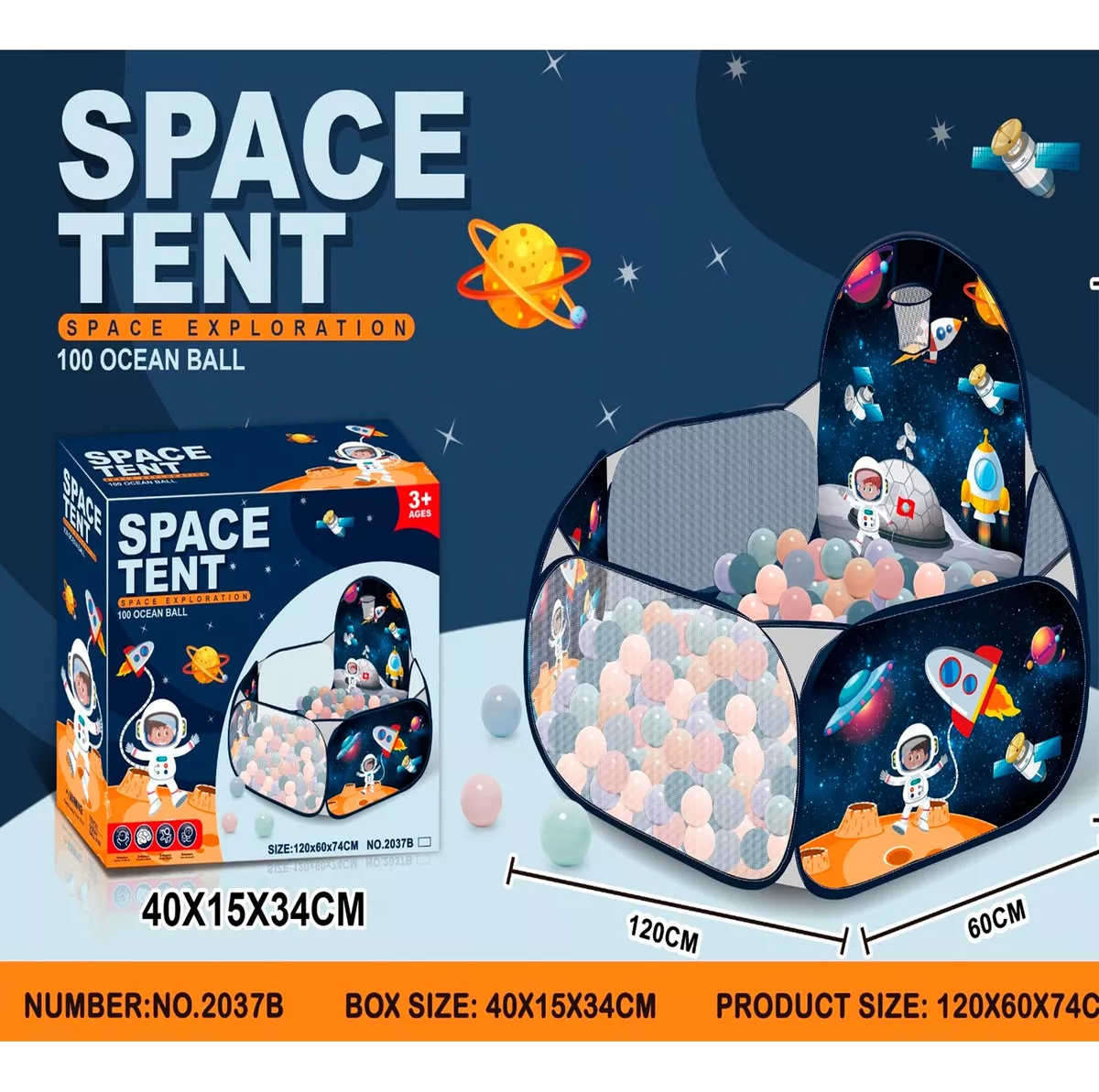 PISCINA CON PELOTA NIÑOS TIENDA ESPACIAL ASTRONAUTA 120CM - 3