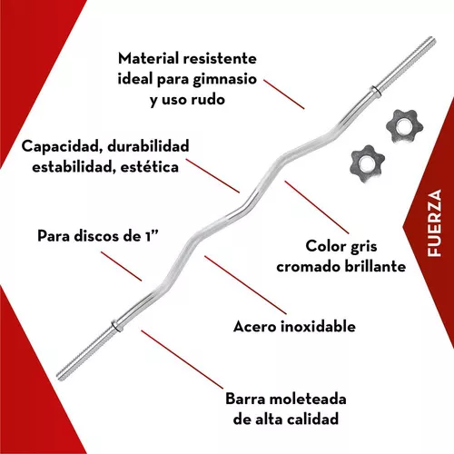 BARRA Z PREOLIMPICA 1.20M CROMADA FUERZA GIMNASIO FITNESS COLOR PLATEADO - 4