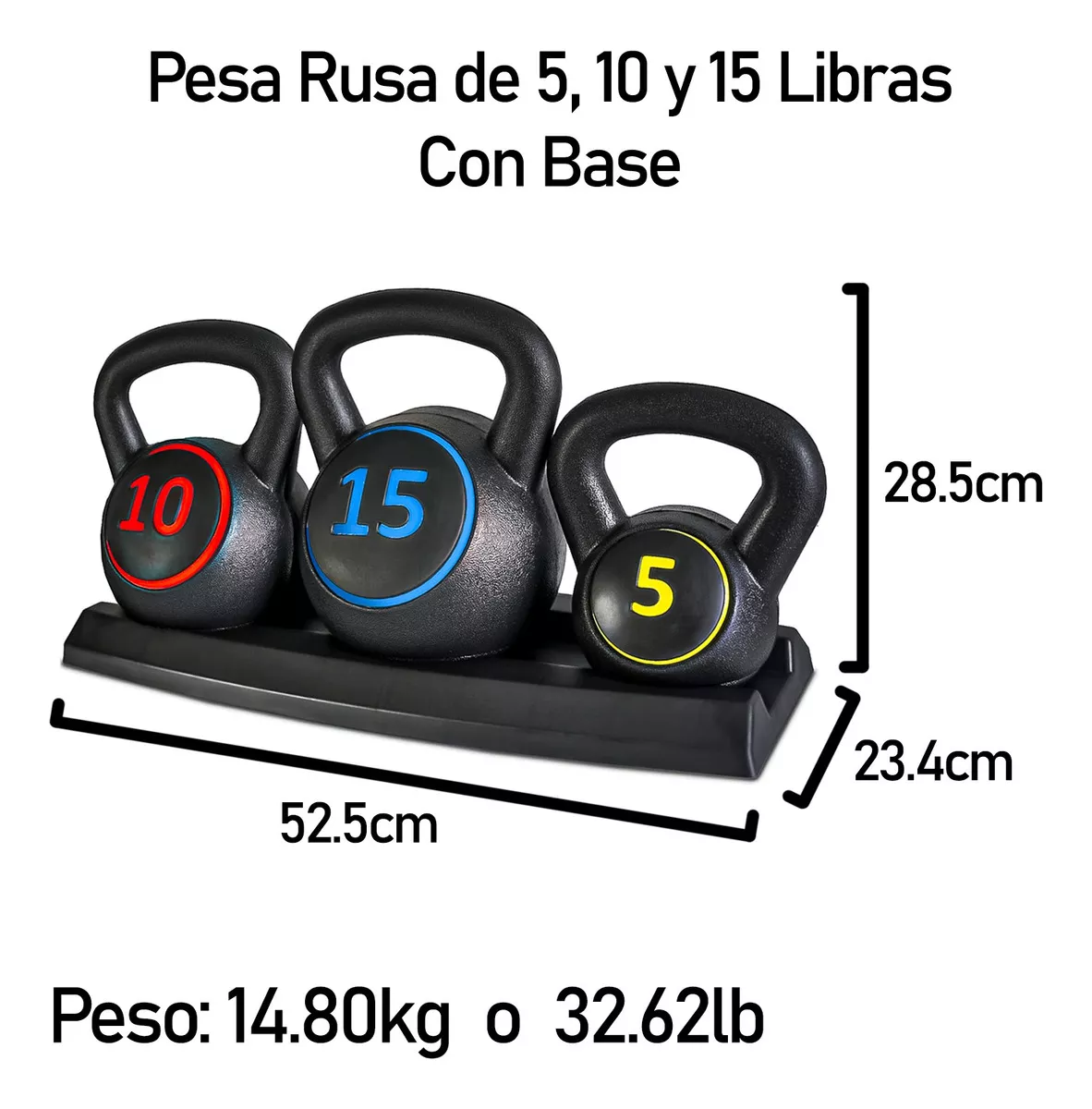 KETTLEBELL SET 3 PESAS RUSAS 2.5/4.5/7 KG CON BASE BOOMFIT - 3