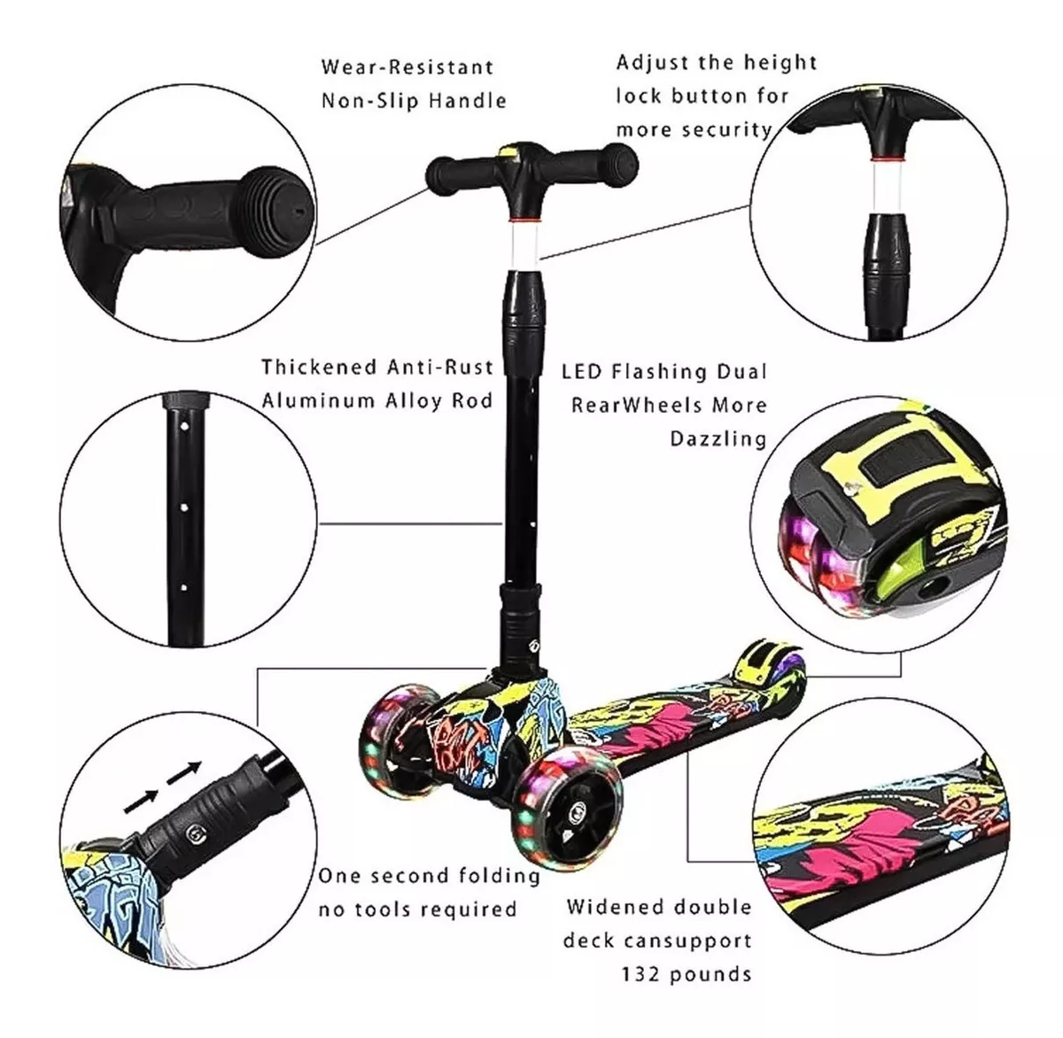 MONOPATIN SCOOTER 3 RUEDAS CON LUZ LED COLORES NIÑOS BL-04 - 3