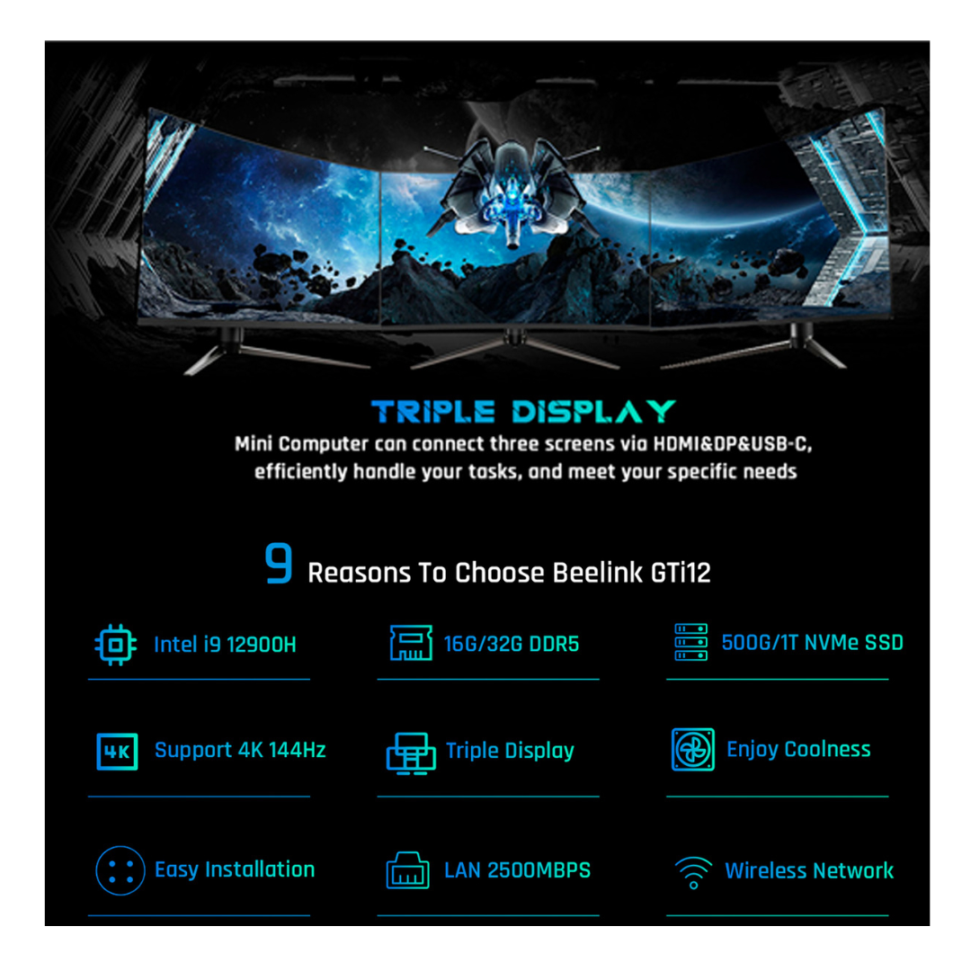 MINI PC BEELINK GTI12 INTEL I9 12900HK 32GB 1TB SSD 14 CORE - 8