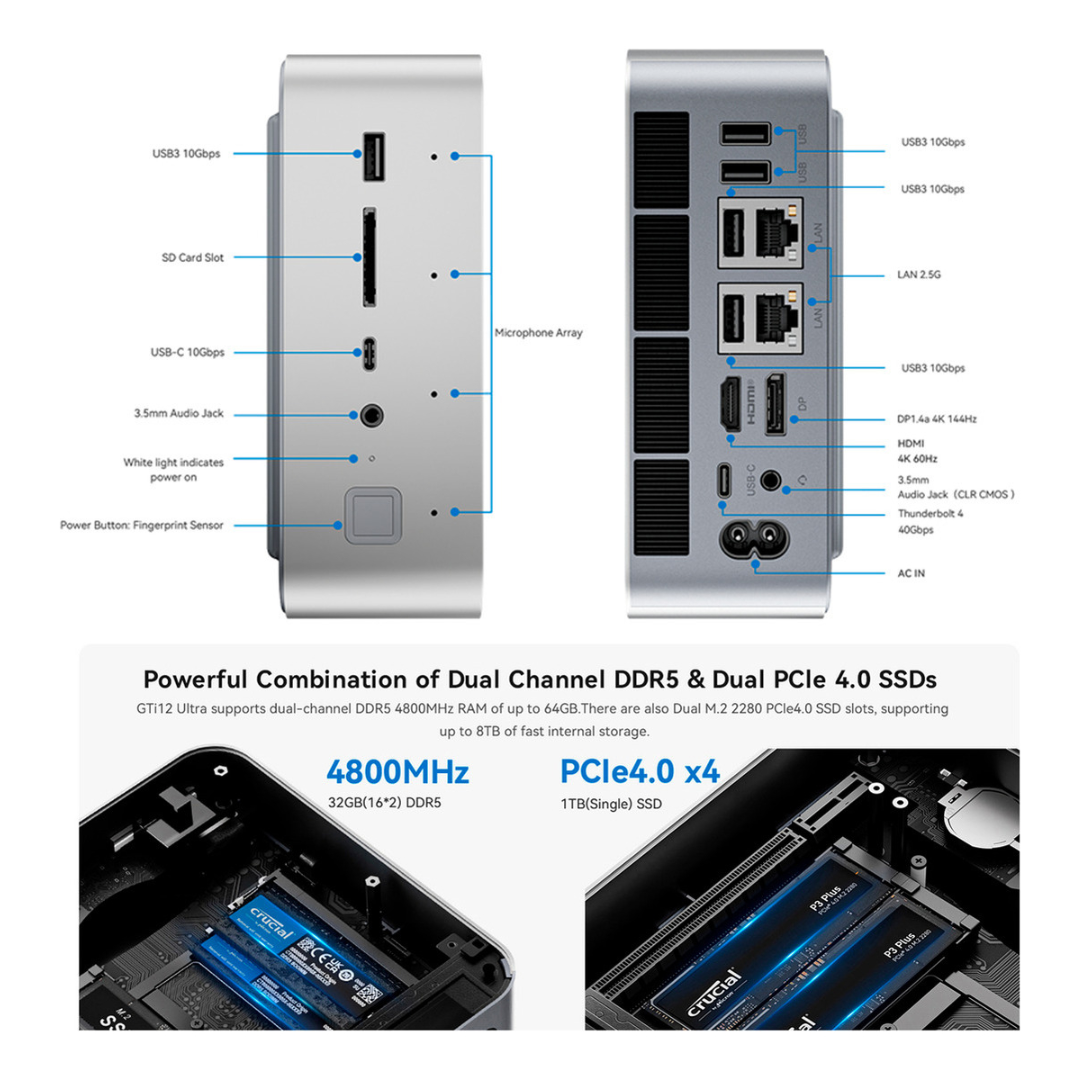 MINI PC BEELINK GTI12 INTEL I9 12900HK 32GB 1TB SSD 14 CORE - 9