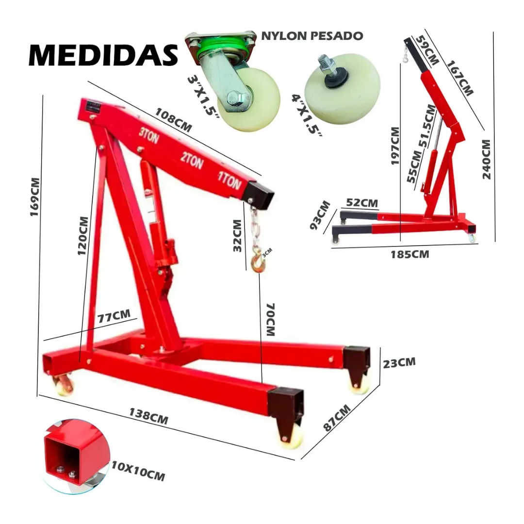 TECLE GRUA PLUMA HIDRAULICO 3 TONELADAS DESMONTABLE AUTO - 2