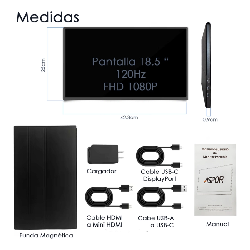 MONITOR PORTATIL 18.5 120HZ FULL HD CON PARLANTE Y CASE - 2