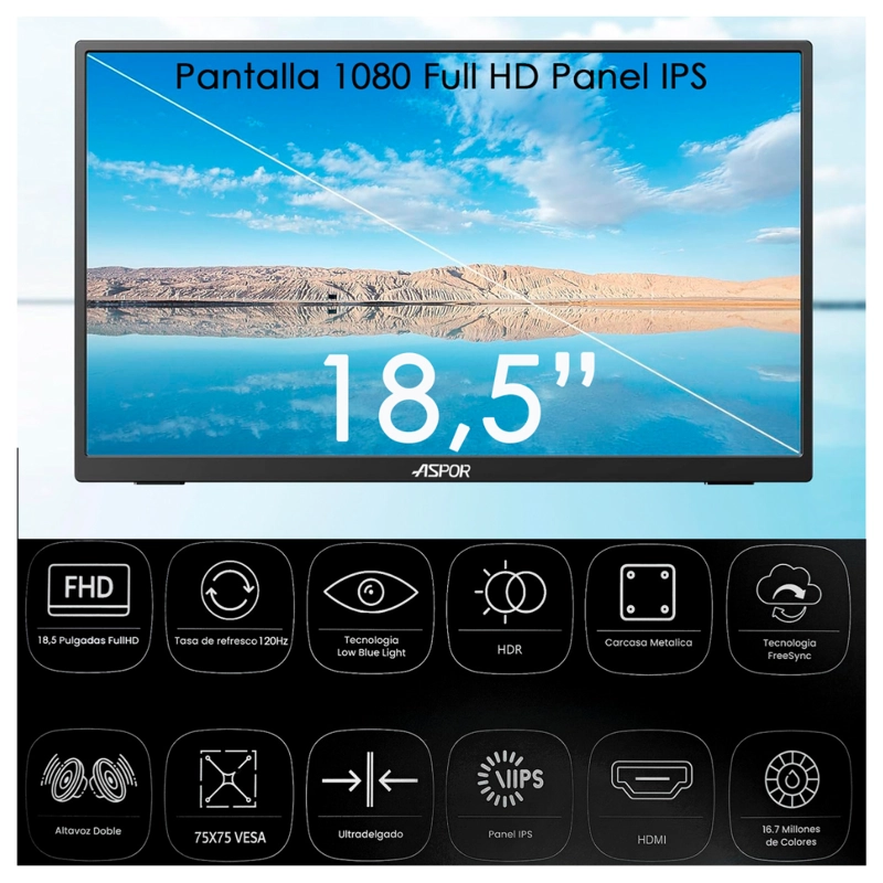 MONITOR PORTATIL 18.5 120HZ FULL HD CON PARLANTE Y CASE - 5