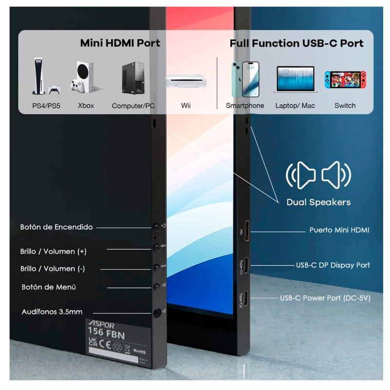 MONITOR PORTATIL  CON PANTALLA DE 15.6 PULGADAS 60HZ FULL HD - 8