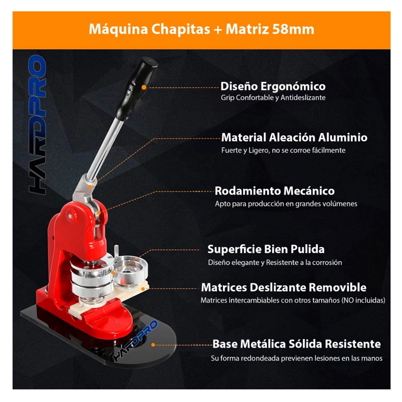 MAQUINA PRENSA DE CHAPITAS CON MATRIZ 58MM CON 100 CHAPITAS - 6