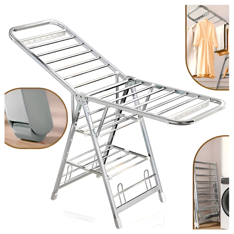 TENDEDERO DE 180CM 50KG PLEGABLE CON RUEDA Y PORTA GANCHOS - 1