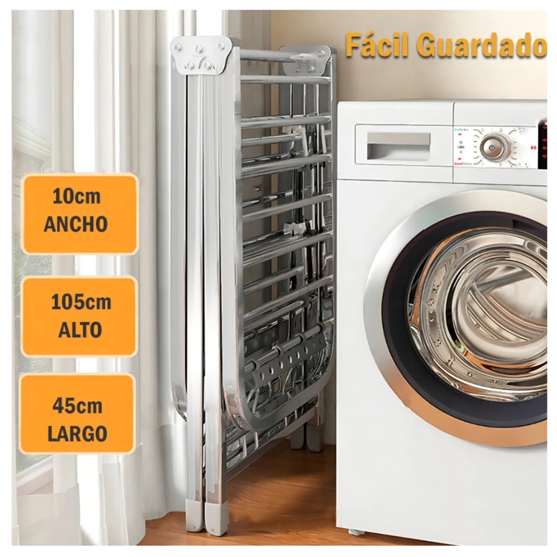 TENDEDERO DE 180CM 50KG PLEGABLE CON RUEDA Y PORTA GANCHOS - 2