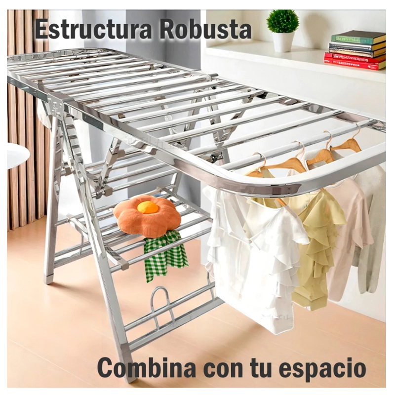 TENDEDERO DE 180CM 50KG PLEGABLE CON RUEDA Y PORTA GANCHOS - 3
