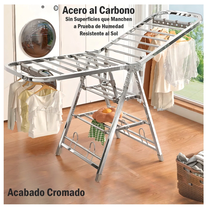 TENDEDERO DE 180CM 50KG PLEGABLE CON RUEDA Y PORTA GANCHOS - 6
