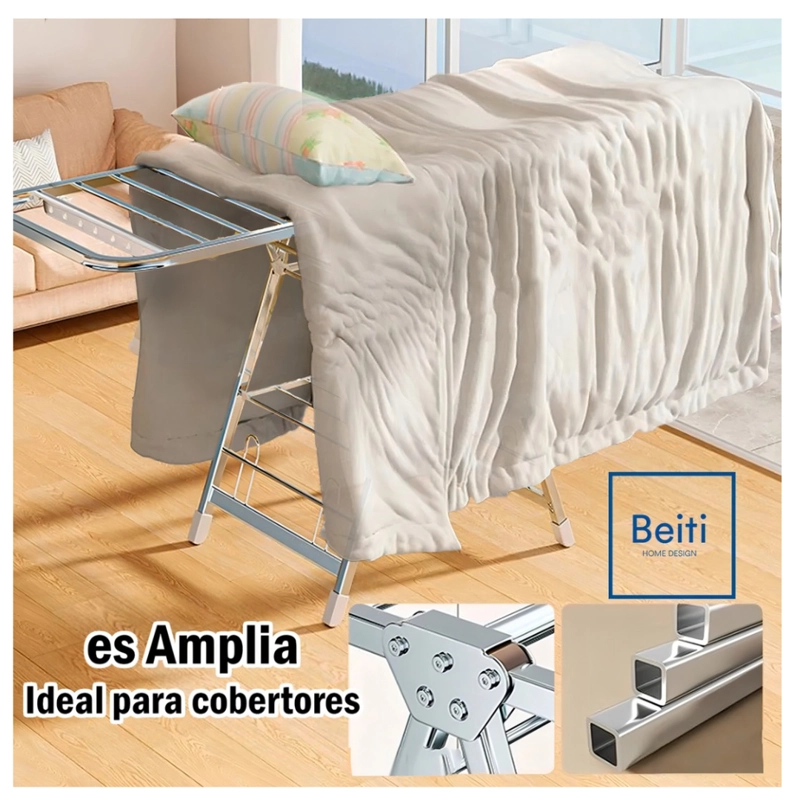TENDEDERO DE 180CM 50KG PLEGABLE CON RUEDA Y PORTA GANCHOS - 8
