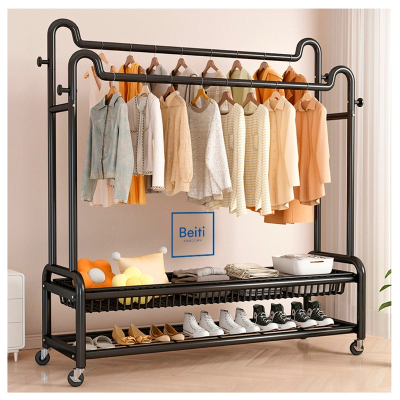 PERCHERO ORGANIZADOR COLGANTE DE ROPA DOBLE CON RUEDAS 120CM - 6
