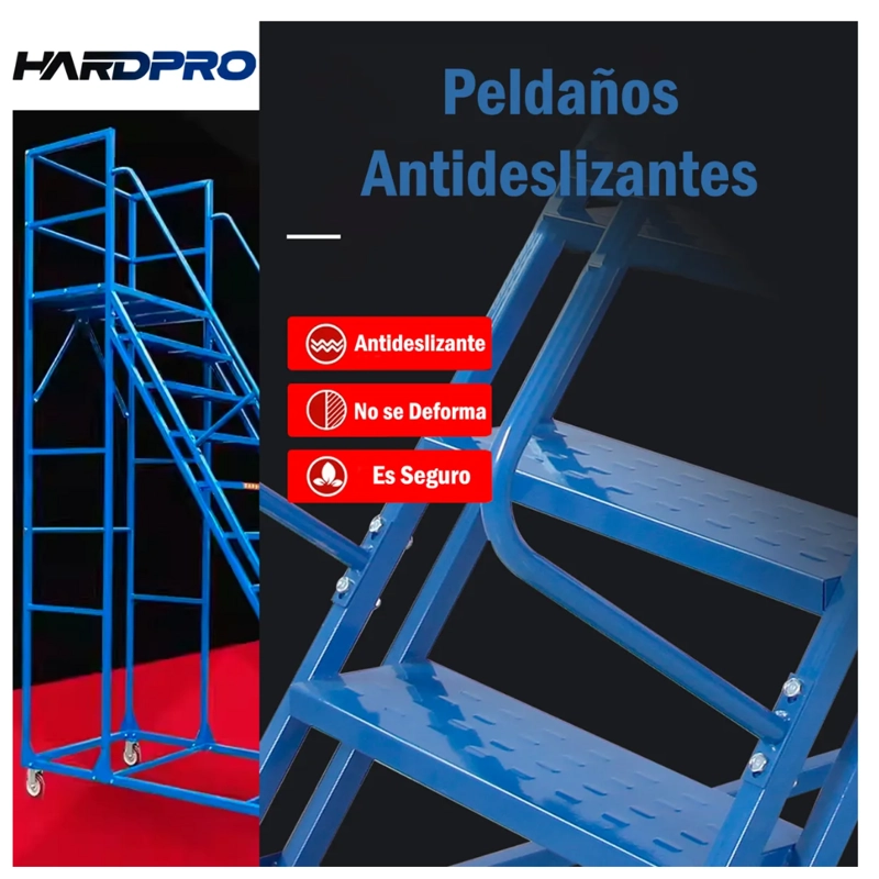ESCALERA INDUSTRIAL TIPO AVION 10 PELDAÑOS 2,5M + PLATAFORMA AZUL - 3