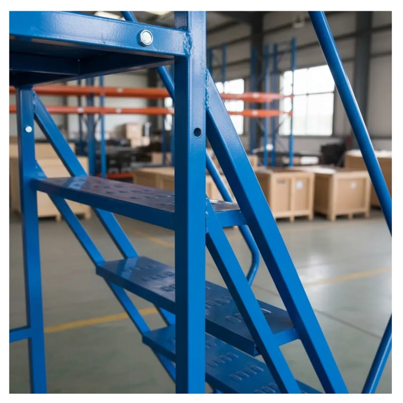 ESCALERA INDUSTRIAL TIPO AVION 10 PELDAÑOS 2,5M + PLATAFORMA AZUL - 9