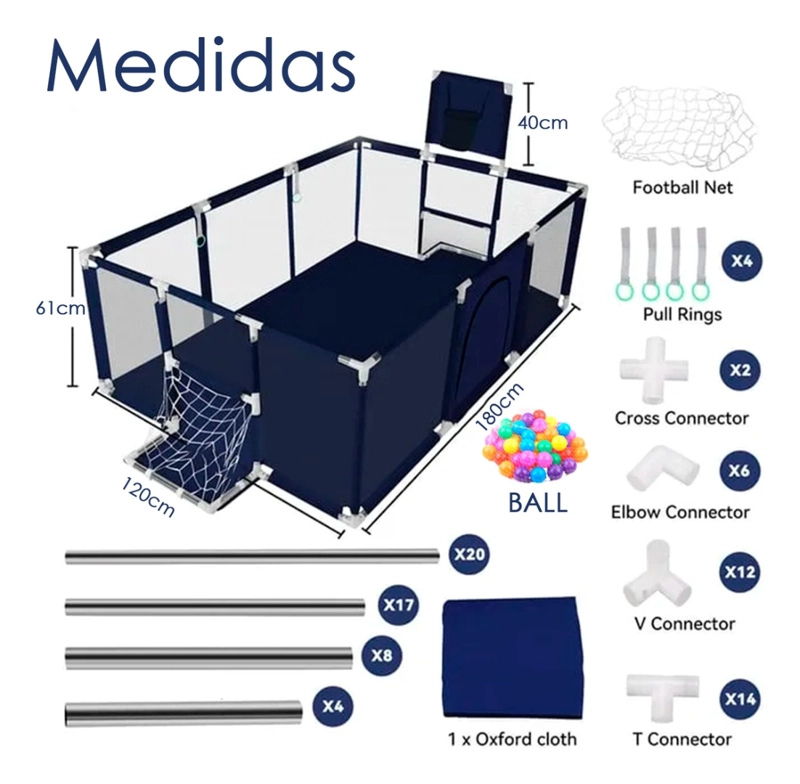 CORRAL BEBE INFANTIL 3EN1 JUEGO MALLA TELA OXFORD 180X120CM VARIOS COLORES - 4
