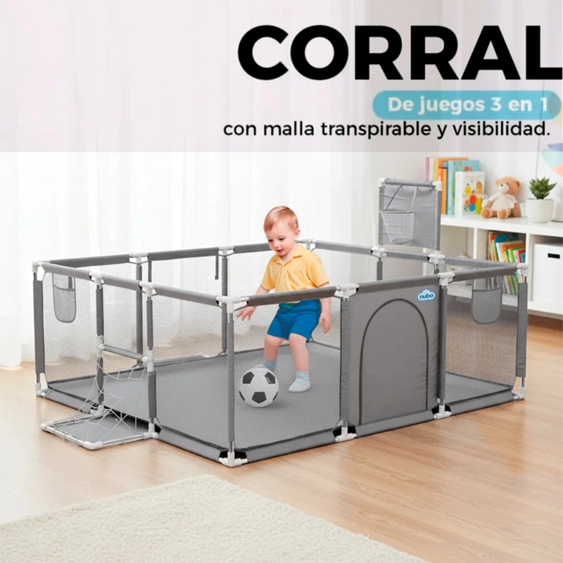 CORRAL BEBE INFANTIL 3EN1 JUEGO MALLA TELA OXFORD 180X120CM VARIOS COLORES - 5