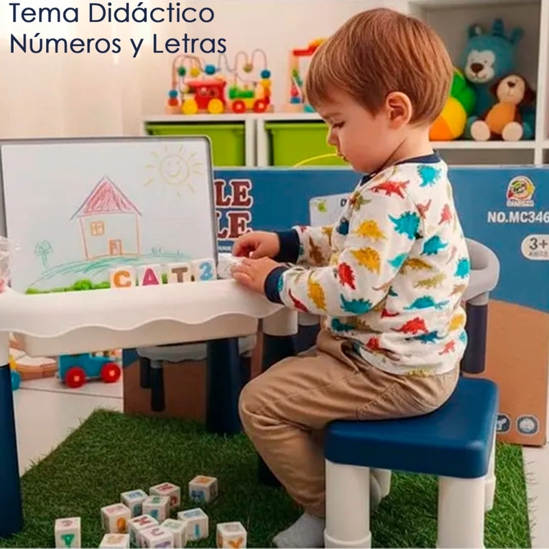 MESA Y SILLA DIDACTICA APRENDIZAJE 6 EN 1 BLOQUES Y DIBUJO - 5