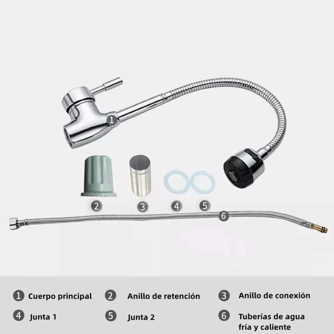 LLAVE COCINA MONOMANDO LAVAPLATOS FLEXIBLE BRILLANTE - 6