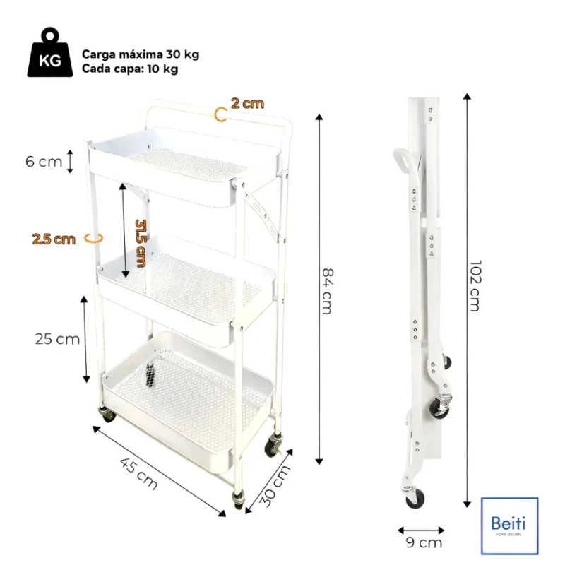 CARRO PLEGABLE CARRITO ORGANIZADOR ESTANTE CON RUEDA MULTI - 2