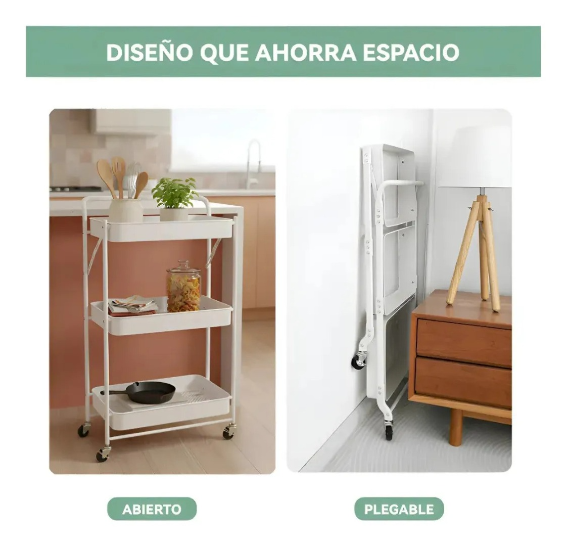 CARRO PLEGABLE CARRITO ORGANIZADOR ESTANTE CON RUEDA MULTI - 3