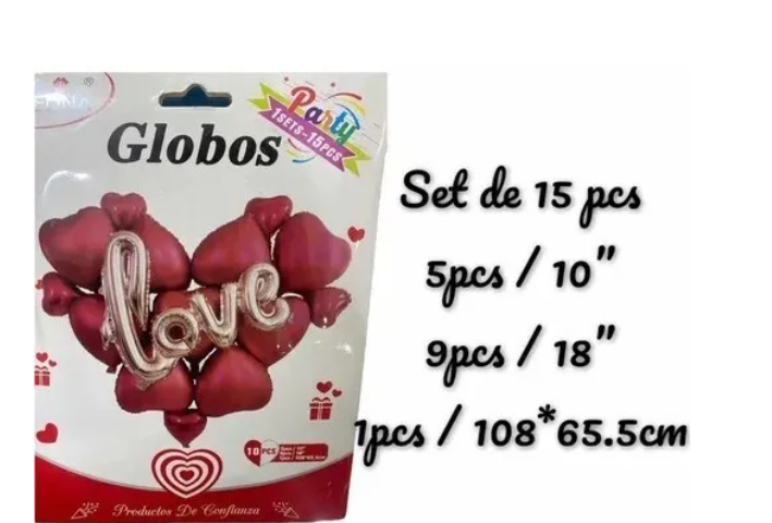 SET GLOBO LOVE DECORACIÓN 15 PIEZAS CORAZÓNES - 2