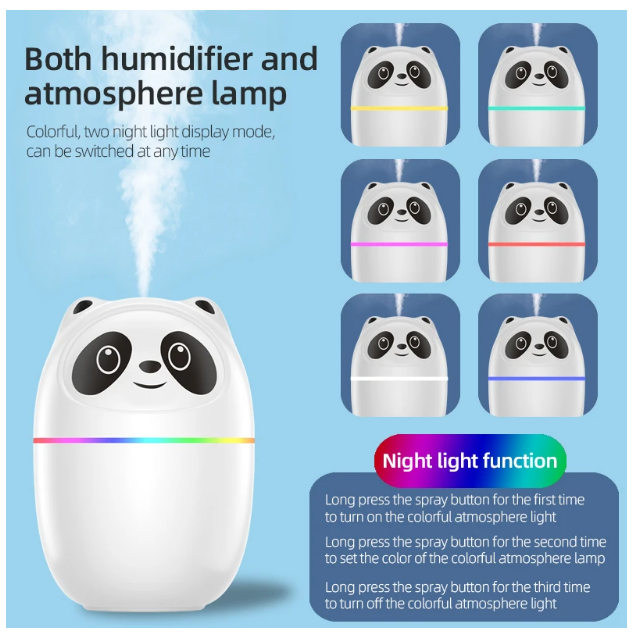 HUMIDIFICADOR AROMÁTICO 220 ML DE PANDA CON 6 ESENCIAS BLANCO - 6