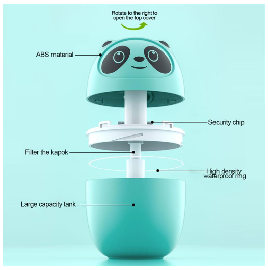 HUMIDIFICADOR AROMÁTICO 220 ML DE PANDA CON 6 ESENCIAS VERDE - 3