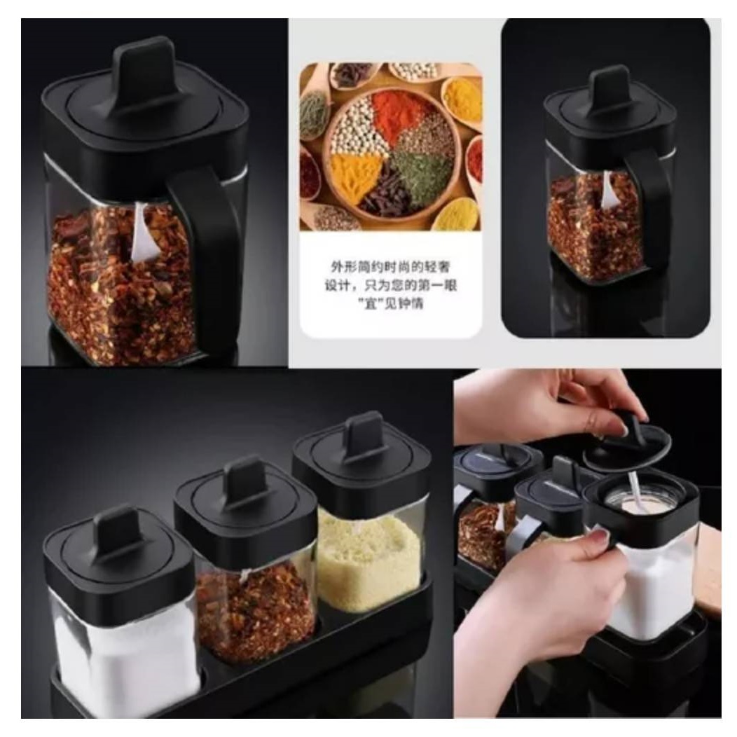 SET DE 3 ESPECIEROS FRASCOS PARA CONDIMENTOS CON SU BASE Y CUCHARA - 6