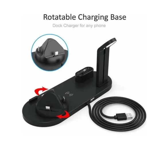 BASE SOPORTE DE CARGA MULTIFUNCIÓN TELÉFONO RELOJ AUDÍFONOS EN COLOR NEGRO - 1