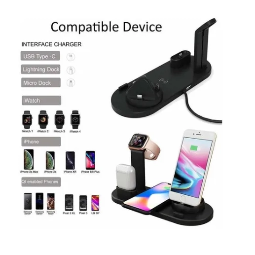 BASE SOPORTE DE CARGA MULTIFUNCIÓN TELÉFONO RELOJ AUDÍFONOS EN COLOR NEGRO - 2