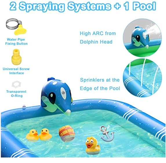 PISCINA INFLABLE NIÑOS 3 EN 1 CON DELFINES QUE SALPICAN AGUA - 2