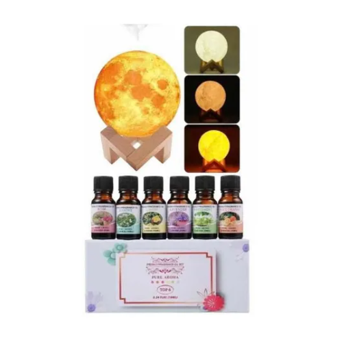 HUMIDIFICADOR LUNA CON LUZ LED LAMPARA DE MESA + 6 ESENCIAS DE AROMAS - 1