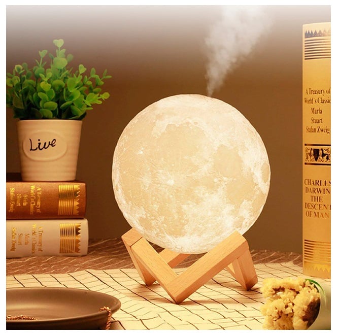 HUMIDIFICADOR LUNA CON LUZ LED LAMPARA DE MESA + 6 ESENCIAS DE AROMAS - 2