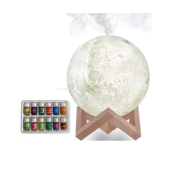 HUMIDIFICADOR LUNA CON LUZ LED LAMPARA DE MESA + 6 ESENCIAS DE AROMAS - 4