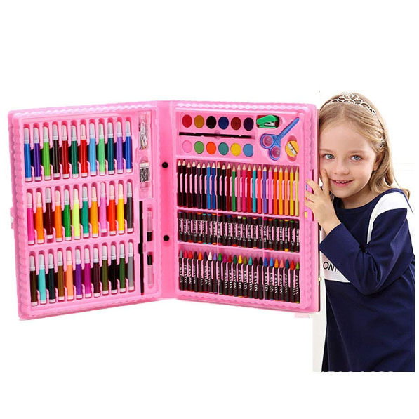 KIT DE ARTE PARA NIÑOS JUEGO DE 150 PZ CON ESTUCHE PORTÁTIL ROSADO - 2