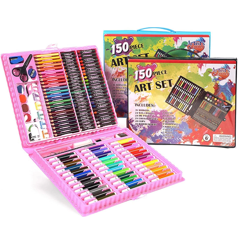 KIT DE ARTE PARA NIÑOS JUEGO DE 150 PZ CON ESTUCHE PORTÁTIL ROSADO - 3