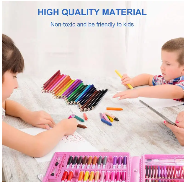 KIT DE ARTE PARA NIÑOS JUEGO DE 150 PZ CON ESTUCHE PORTÁTIL ROSADO - 8