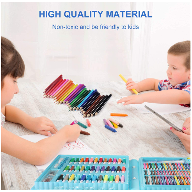 KIT DE ARTE PARA NIÑOS JUEGO DE 150 PZ CON ESTUCHE PORTÁTIL CELESTE - 2